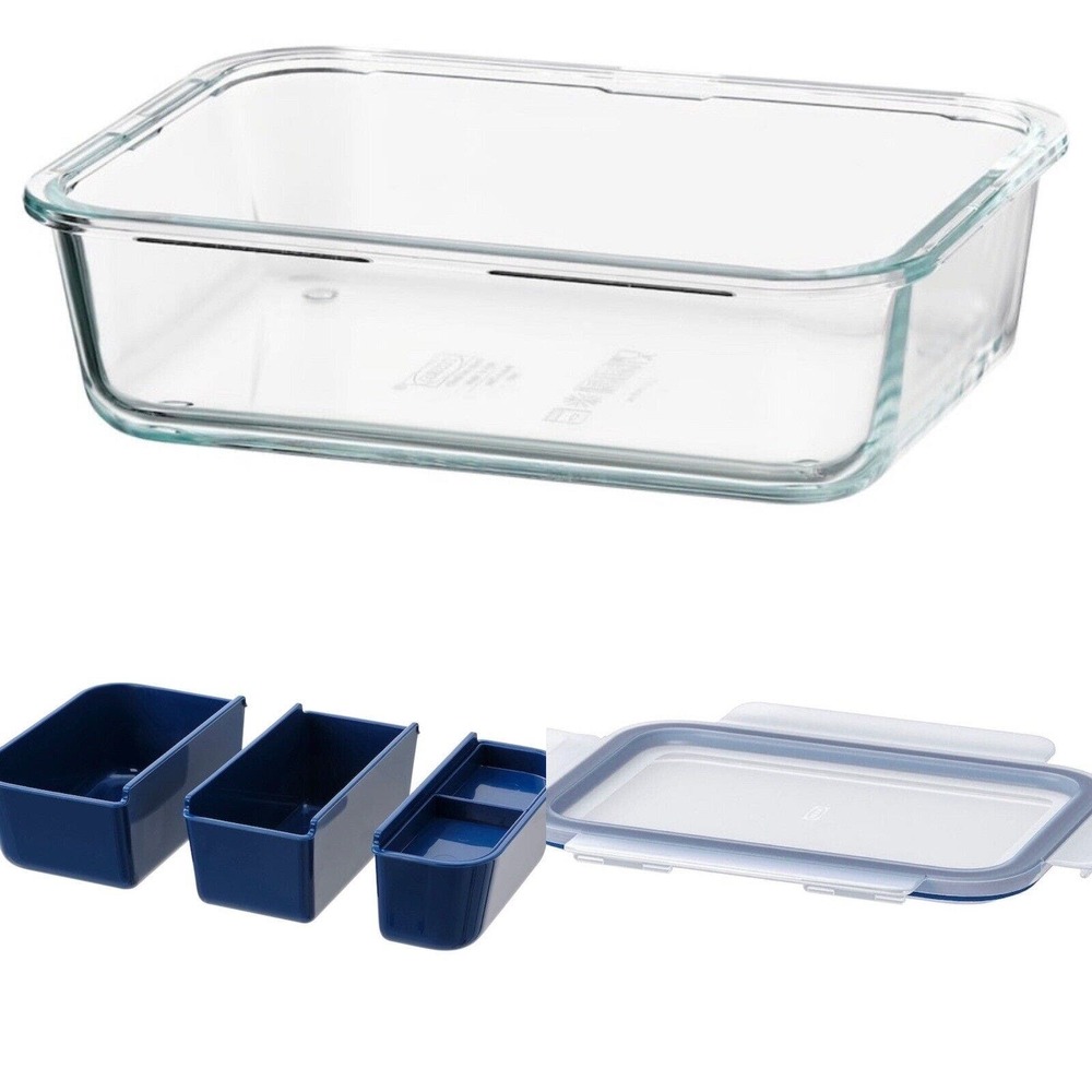 3 Piece IKEA 365+ Glass Container With 3 Pc Food Insert And Snap On Lid